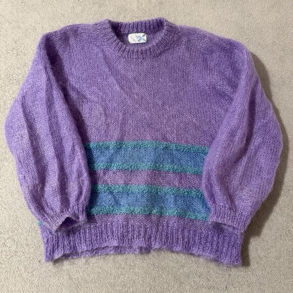 Sweaters - Vintage Mary Barry Shetland Mohair Wool Sweater Purple Blue Striped Men’s